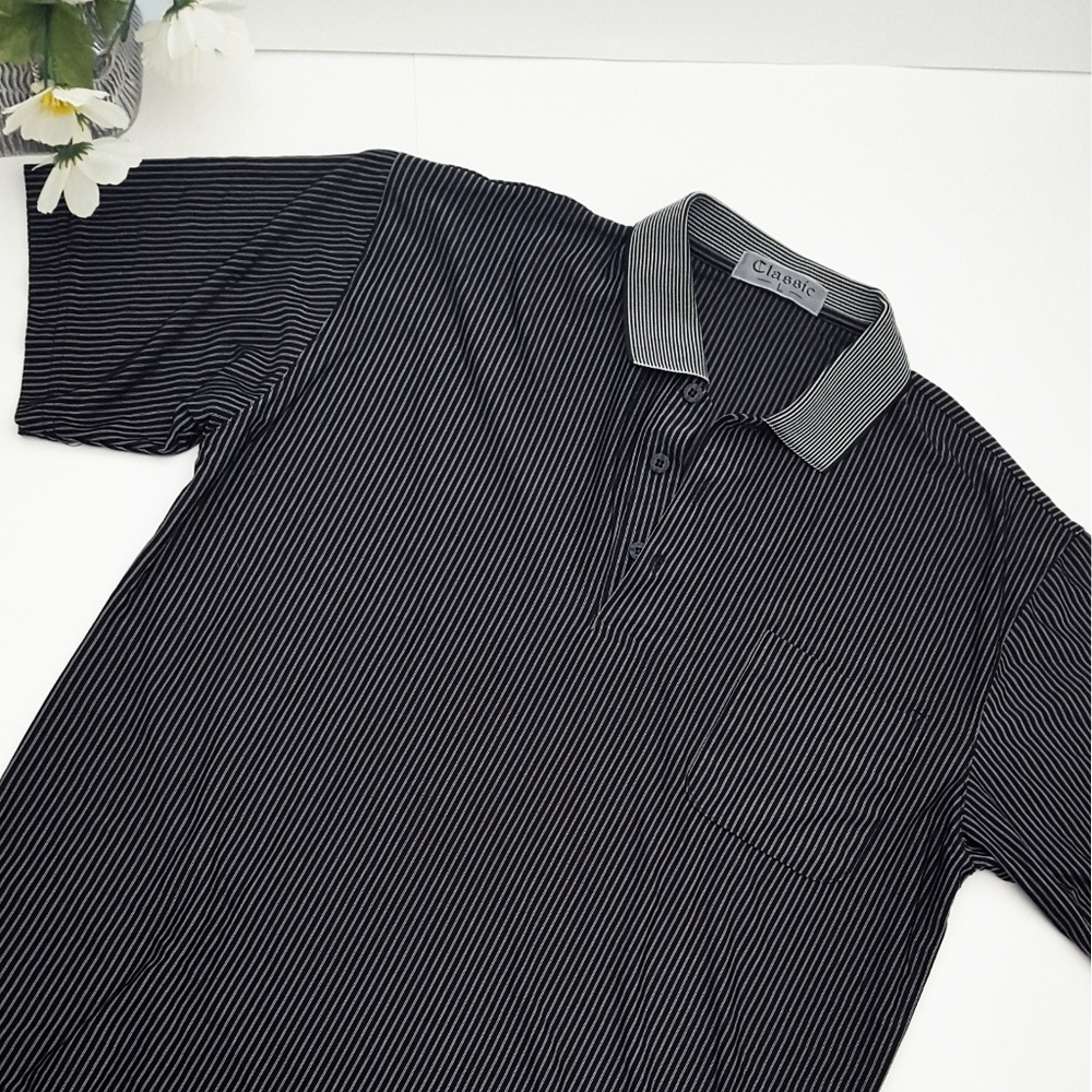 Black Golf Shirt 🖤Stripped Short Sleeve Shirt With Chest Pocket